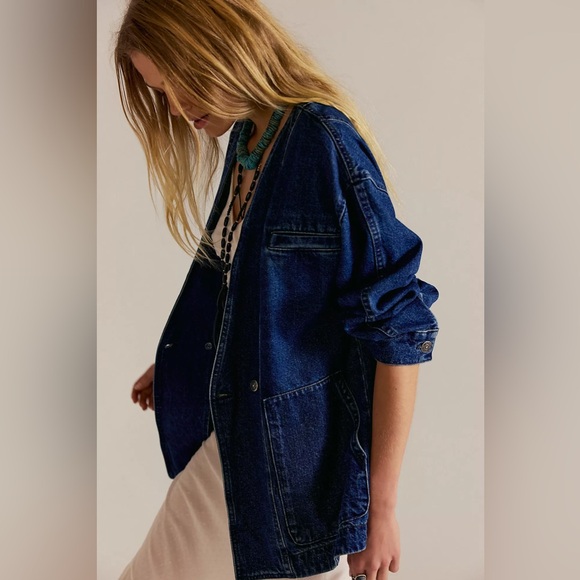 Free People Jackets & Blazers - Free People Dark Indigo Denim Jacket